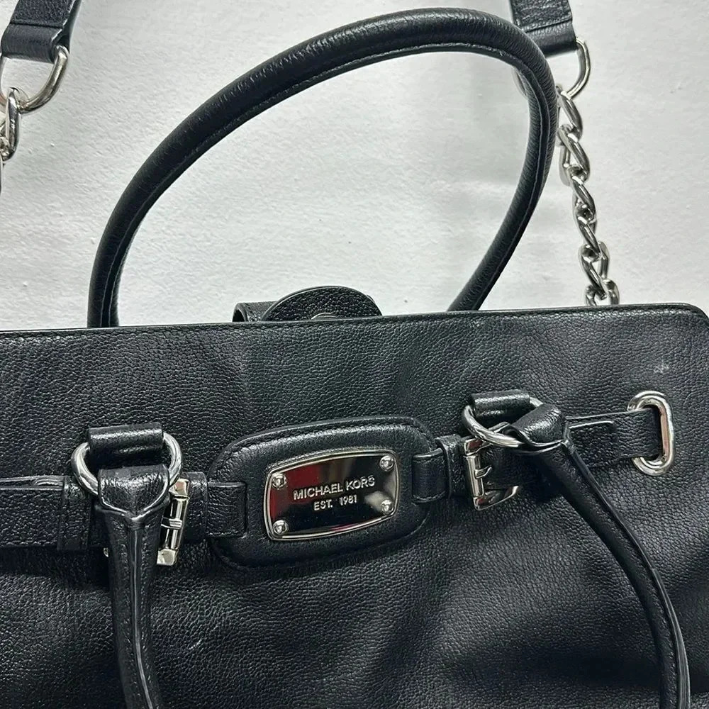 Michael Kors Hamilton East West Handbag Purse Crossbody Bag Leather Black Large - Picture 6 of 17